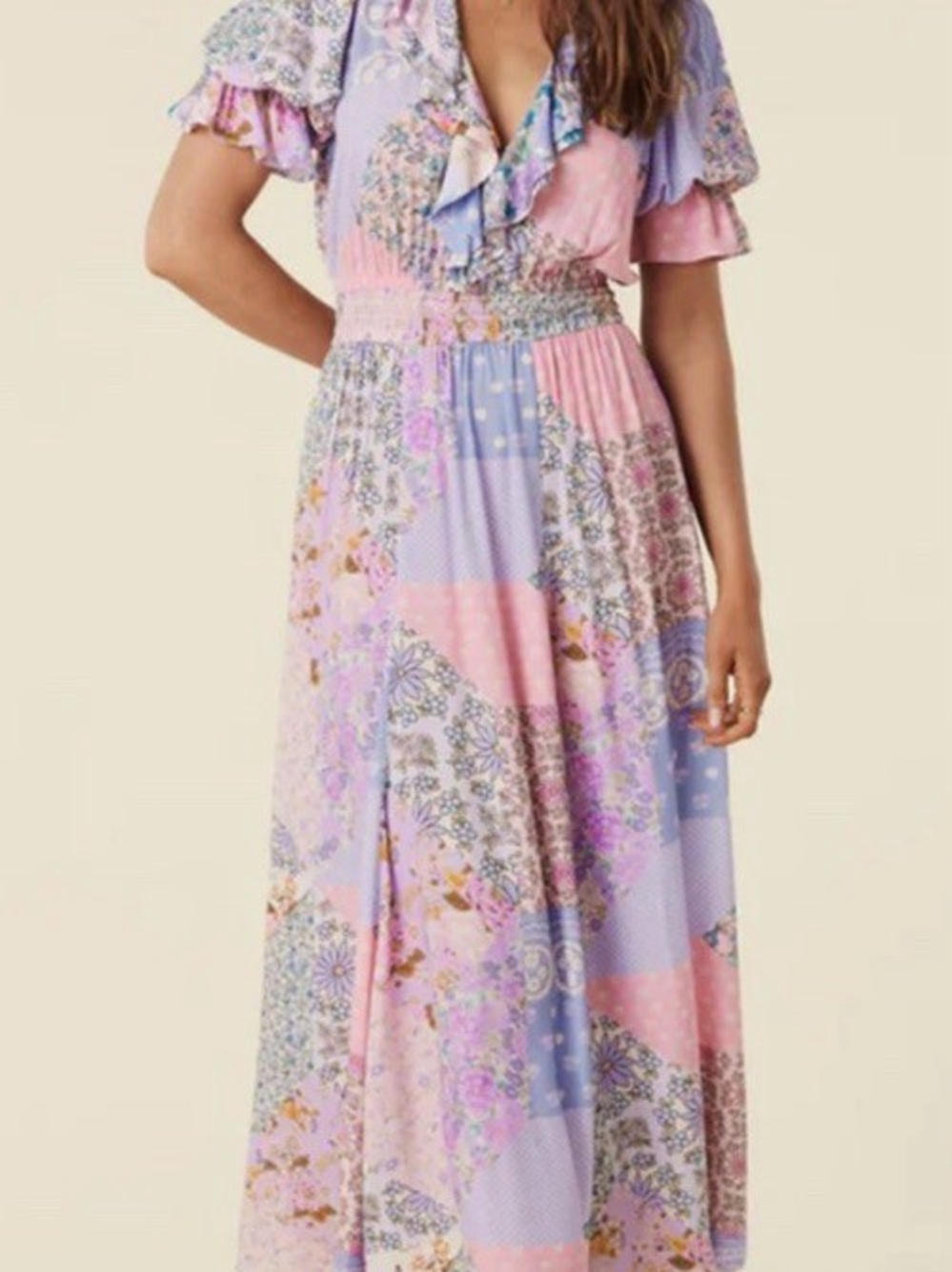 Spell Pastel Pink and Lavender Floral Patchwork Maxi Dress